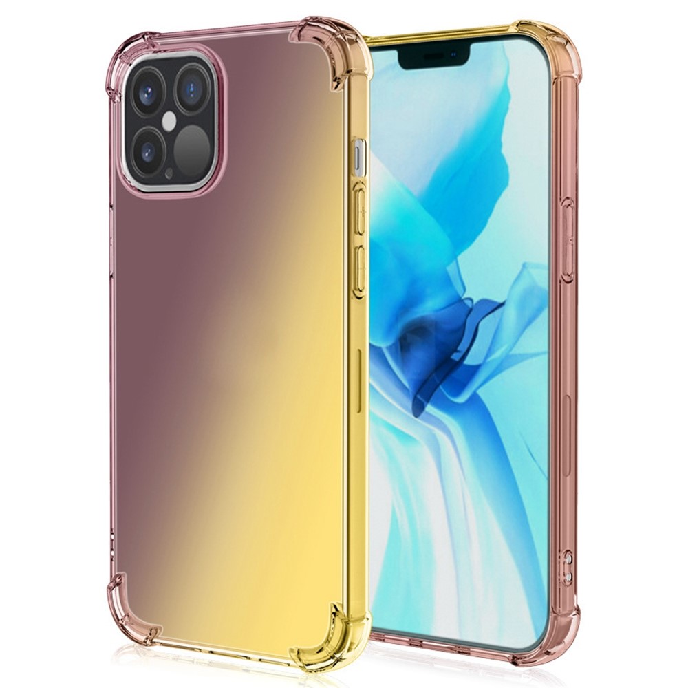 For iPhone 14 6.1 inch Gradient Design Anti-fall Protection TPU Soft Edge Bumper with Reinforced Corners Cellphone Cover - Black / Gold-1
