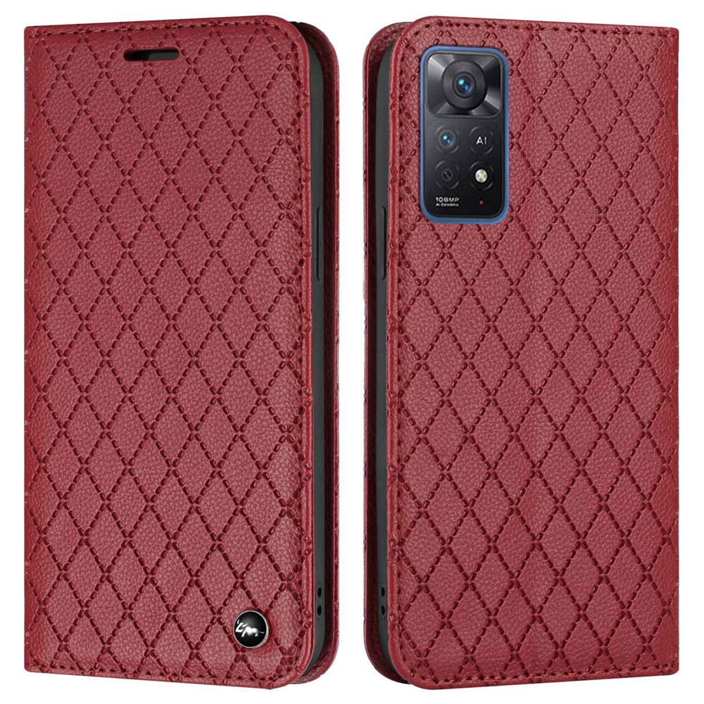 For Xiaomi Redmi Note 11 Pro 4G (MediaTek) / 5G (Qualcomm) / Note 11 Pro+ 5G Imprinted Rhombus Pattern Litchi Texture Magnetic PU Leather Wallet Case - Red-1