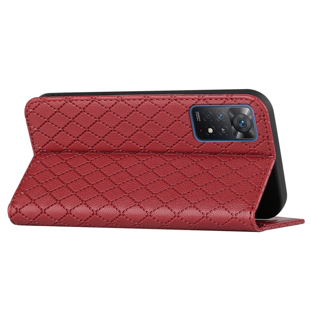 For Xiaomi Redmi Note 11 Pro 4G (MediaTek) / 5G (Qualcomm) / Note 11 Pro+ 5G Imprinted Rhombus Pattern Litchi Texture Magnetic PU Leather Wallet Case - Red-4