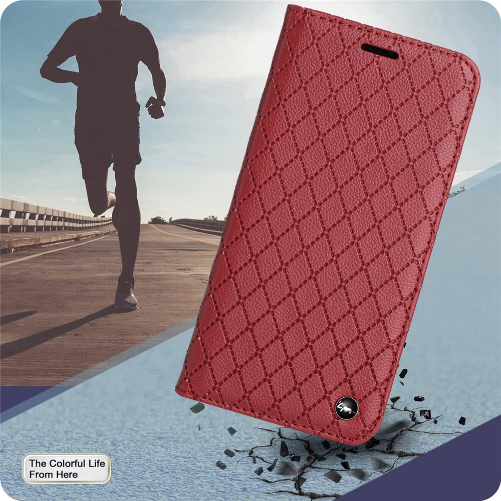 For Xiaomi Redmi Note 11 Pro 4G (MediaTek) / 5G (Qualcomm) / Note 11 Pro+ 5G Imprinted Rhombus Pattern Litchi Texture Magnetic PU Leather Wallet Case - Red-6