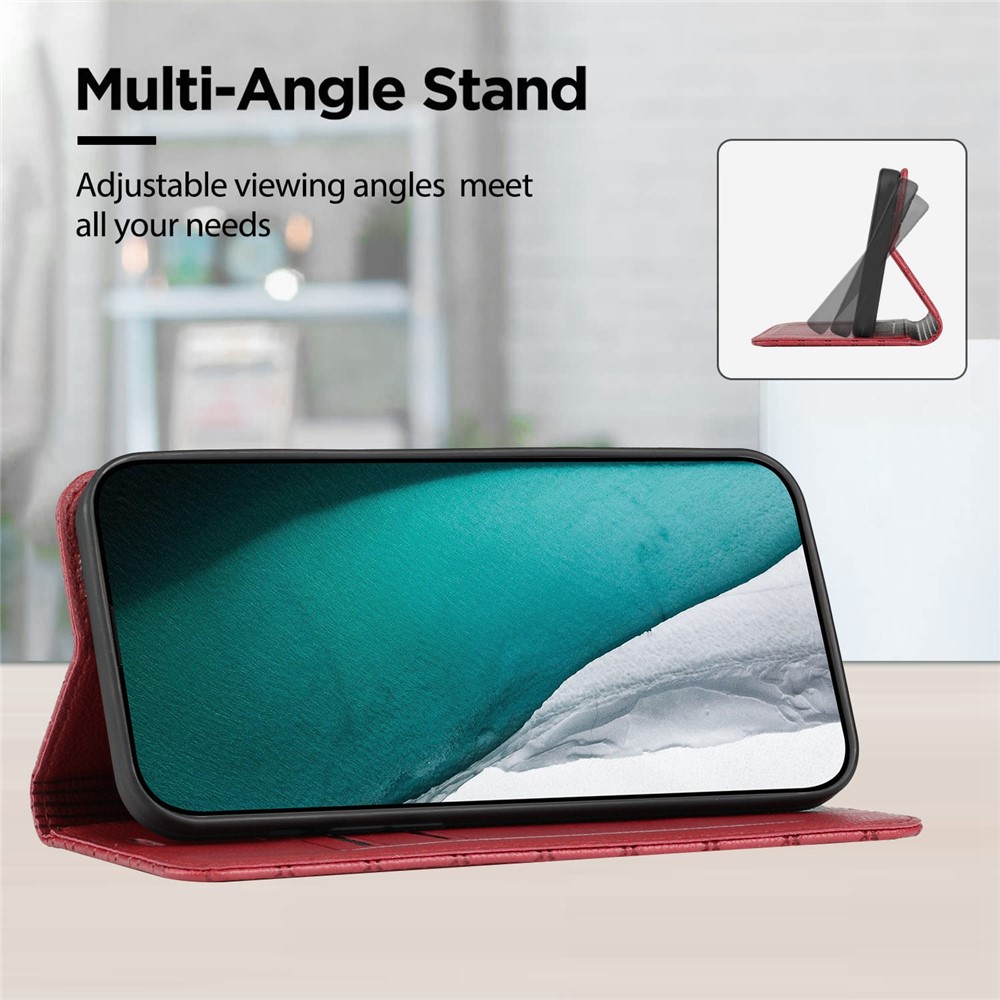 For Xiaomi Redmi Note 11 Pro 4G (MediaTek) / 5G (Qualcomm) / Note 11 Pro+ 5G Imprinted Rhombus Pattern Litchi Texture Magnetic PU Leather Wallet Case - Red-7