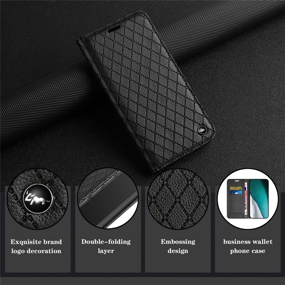 For Xiaomi Redmi Note 10 Pro 4G (Global) / (India) / Redmi Note 10 Pro Max 4G Anti-fall Flip Case Imprinted Rhombus Pattern Litchi Texture Magnetic PU Leather Wallet Cover - Black-8