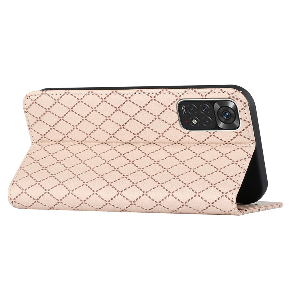 For Xiaomi Redmi Note 11 4G (Qualcomm / Note 11S 4G Imprinted Rhombus Pattern Litchi Texture Phone Wallet Case Anti-scratch Mobile Phone Cover - Yellow-4