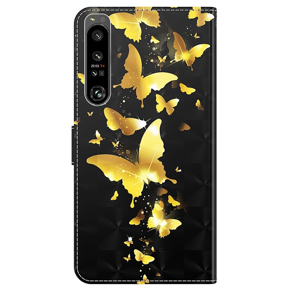 For Sony Xperia 1 IV 5G Anti-wear Anti-fall PU Leather Phone Case Stand 3D Pattern Printed Wallet Magnetic Phone Cover with Strap - Golden Butterflies-10