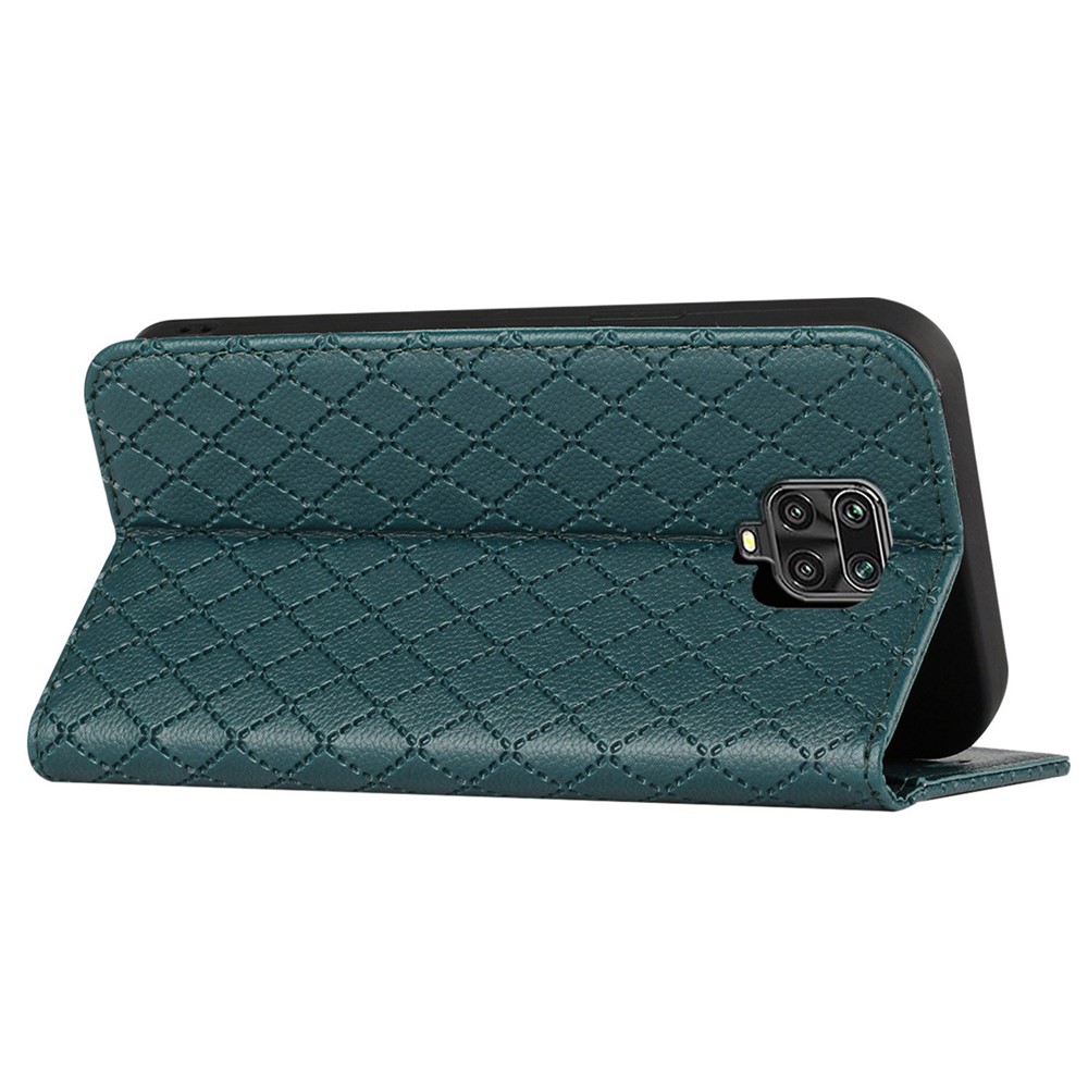 For Xiaomi Redmi Note 9 Pro 4G / 5G / Note 9S 4G / Note 9 Pro Max Full Protection Flip Wallet Case Imprinted Rhombus Pattern Litchi Texture Magnetic PU Leather Phone Cover - Green-4