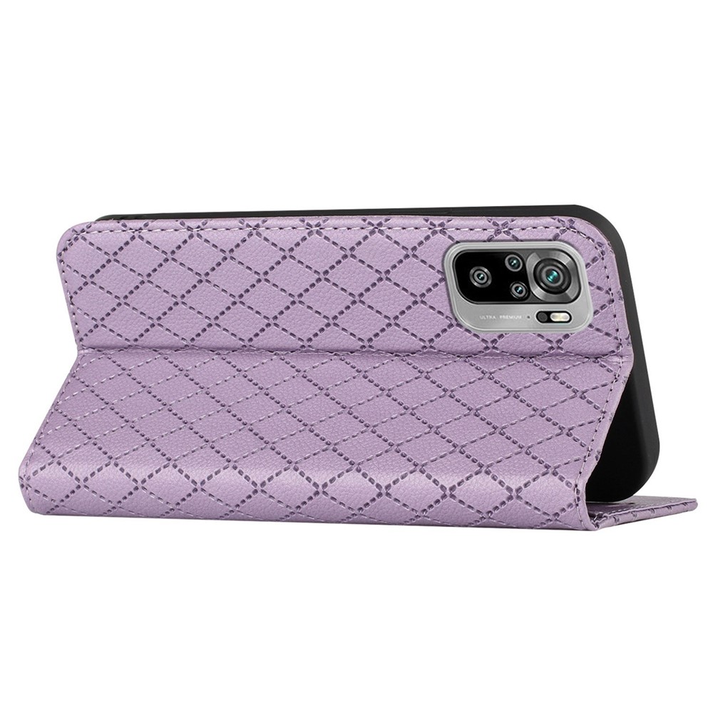 For Xiaomi Redmi Note 10 4G / 10S Shockproof Imprinted Rhombus Pattern Litchi Texture Phone Wallet Case Anti-scratch Mobile Phone Cover - Purple-4