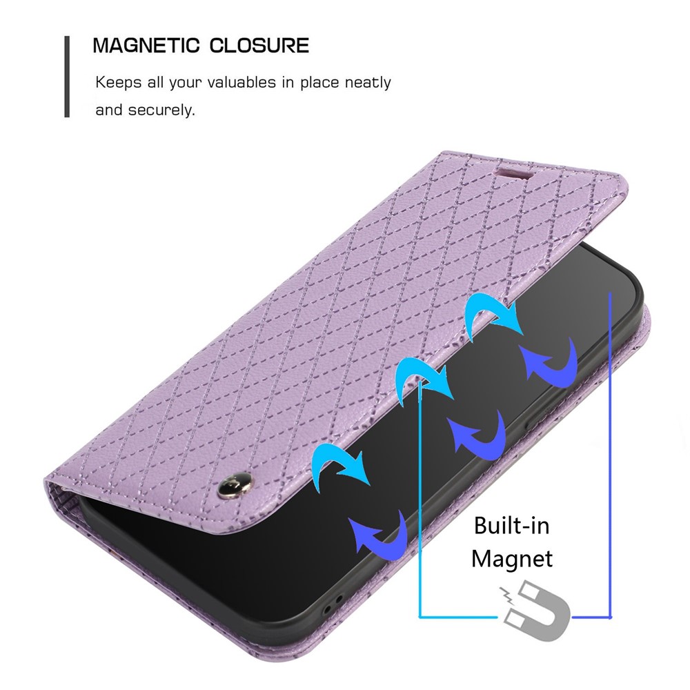 For Xiaomi Redmi Note 10 4G / 10S Shockproof Imprinted Rhombus Pattern Litchi Texture Phone Wallet Case Anti-scratch Mobile Phone Cover - Purple-5