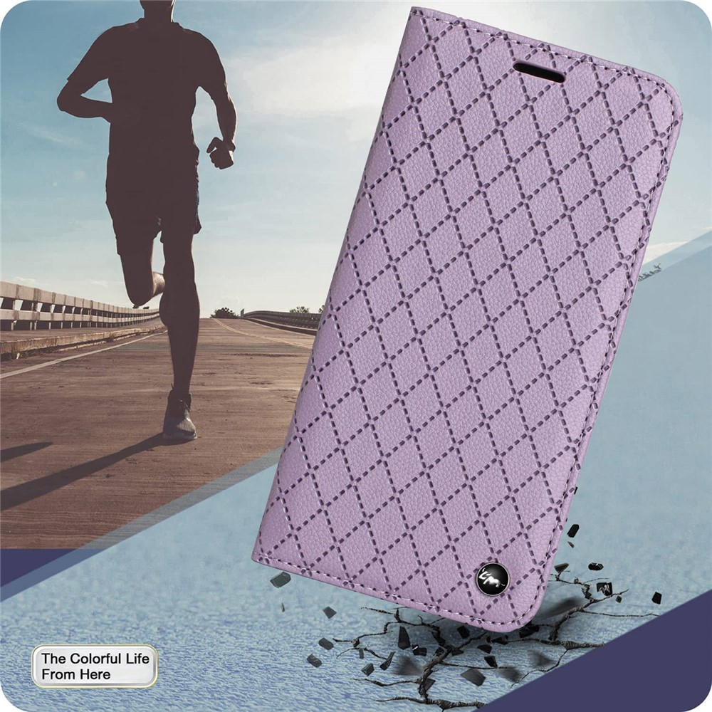 For Xiaomi Redmi Note 10 4G / 10S Shockproof Imprinted Rhombus Pattern Litchi Texture Phone Wallet Case Anti-scratch Mobile Phone Cover - Purple-6