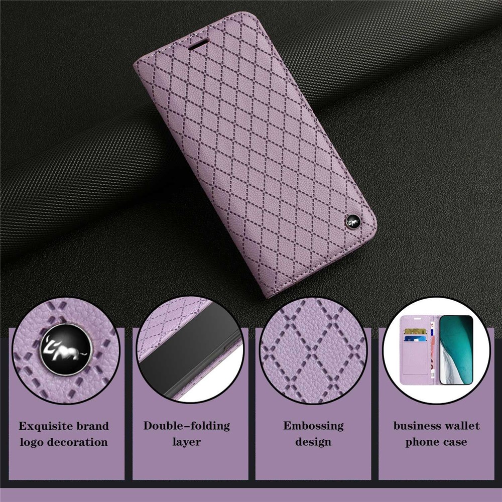 For Xiaomi Redmi Note 10 4G / 10S Shockproof Imprinted Rhombus Pattern Litchi Texture Phone Wallet Case Anti-scratch Mobile Phone Cover - Purple-8