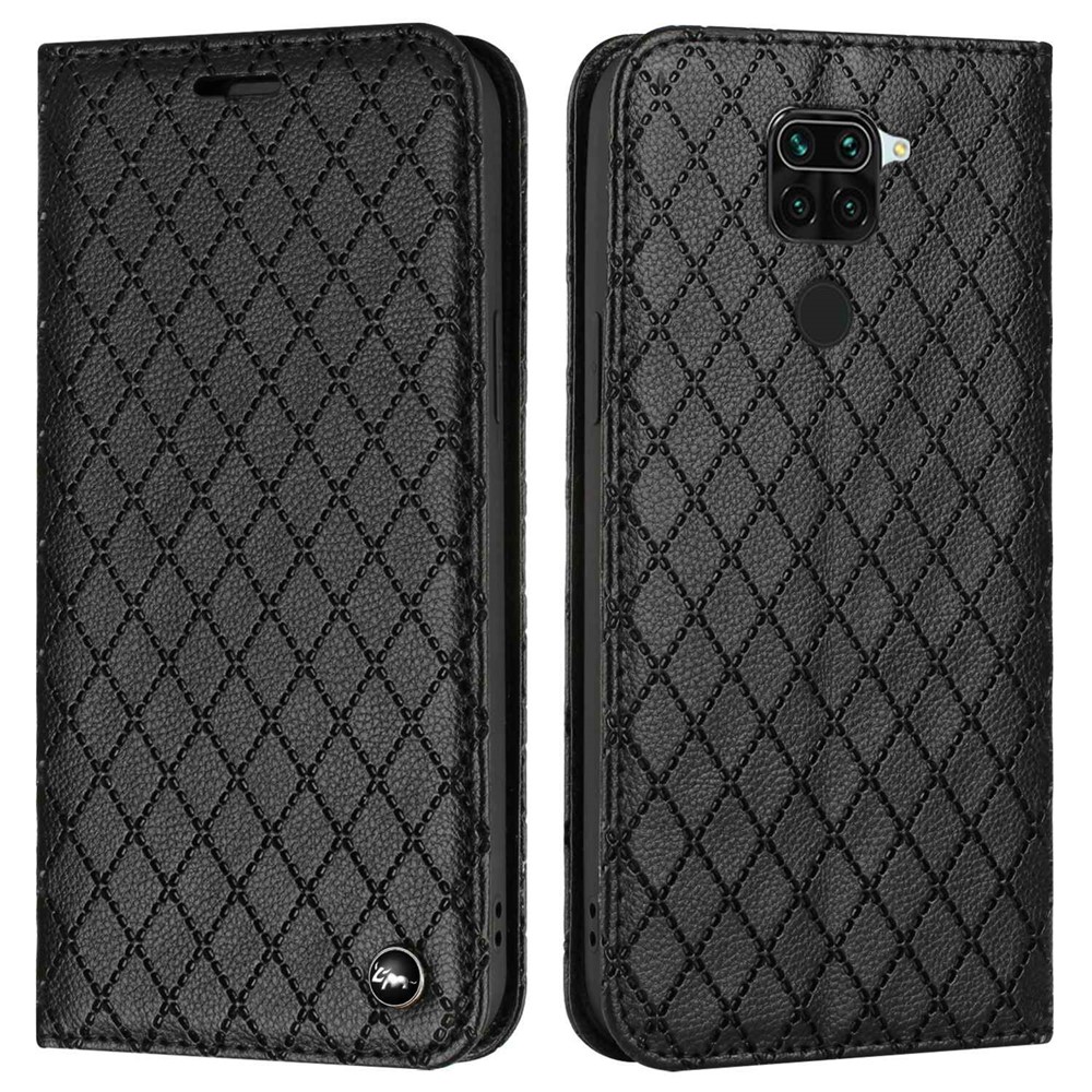 For Xiaomi Redmi Note 9 4G (Qualcomm Snapdragon 662) / 5G / Redmi 10X 4G Imprinted Rhombus Pattern Litchi Texture Magnetic Shockproof Phone Wallet Cover - Black-1