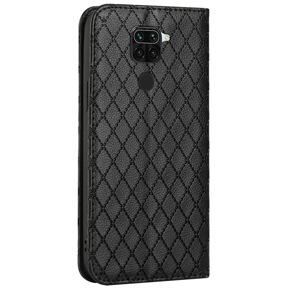 For Xiaomi Redmi Note 9 4G (Qualcomm Snapdragon 662) / 5G / Redmi 10X 4G Imprinted Rhombus Pattern Litchi Texture Magnetic Shockproof Phone Wallet Cover - Black-11