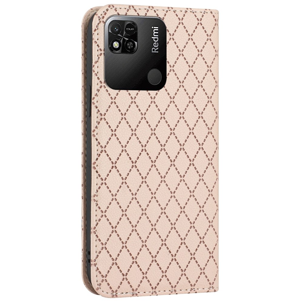 For Xiaomi Redmi 10A Imprinted Rhombus Pattern Litchi Texture Scratch-resistant Phone Case Wallet Stand Magnetic PU Leather RFID Blocking Phone Cover - Yellow-11