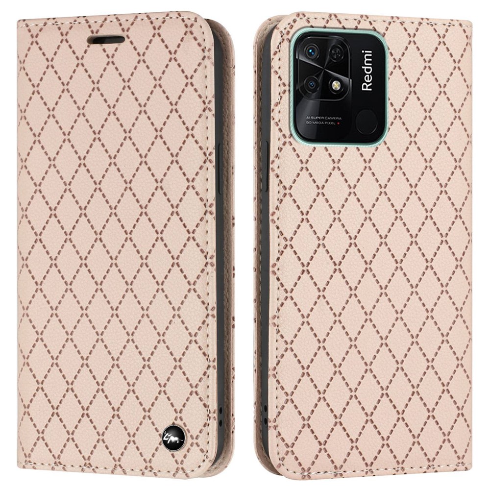 For Xiaomi Redmi 10C Imprinted Rhombus Pattern Phone Flip Leather Wallet Case Litchi Texture Wear-resistant Cover with Stand - Yellow-1