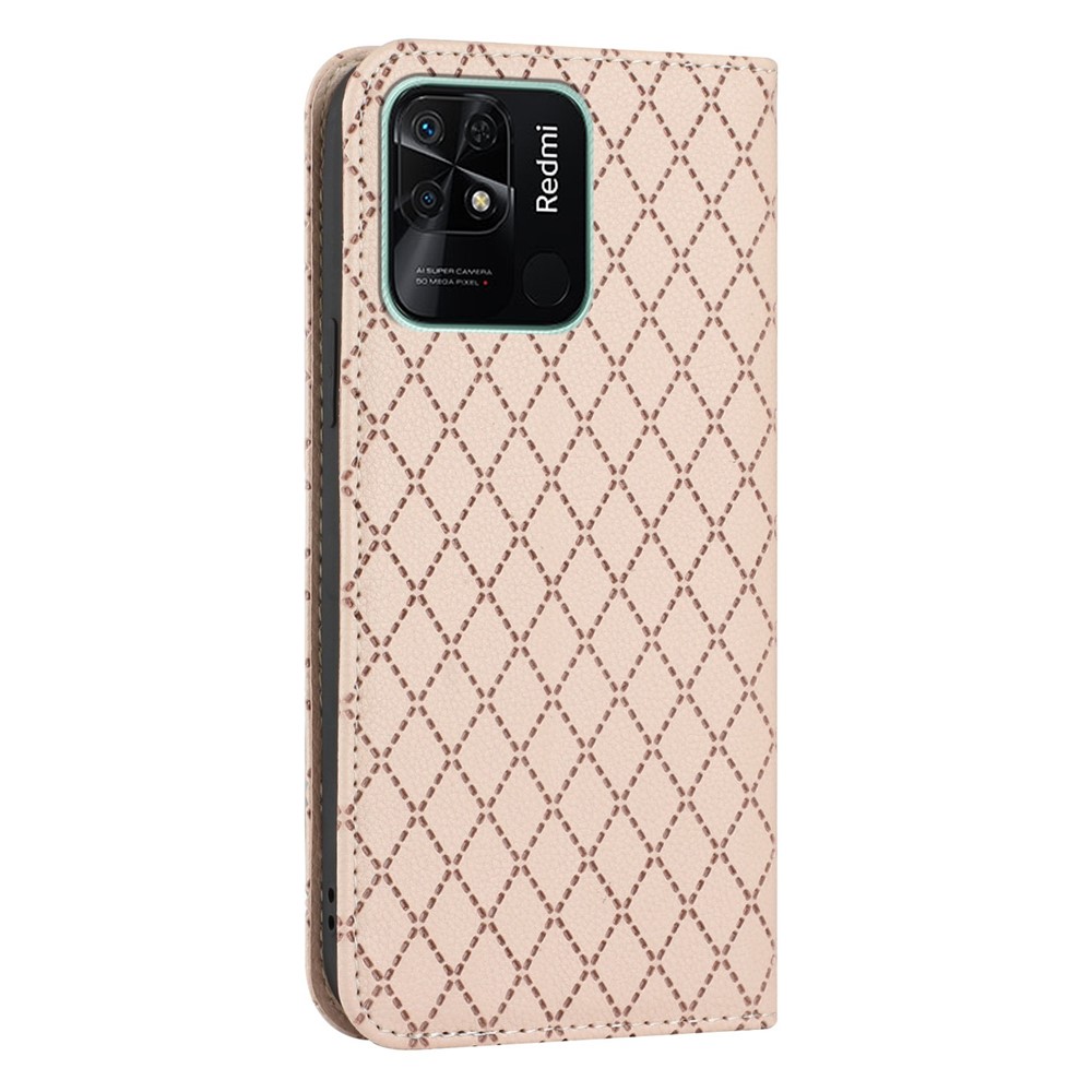 For Xiaomi Redmi 10C Imprinted Rhombus Pattern Phone Flip Leather Wallet Case Litchi Texture Wear-resistant Cover with Stand - Yellow-11