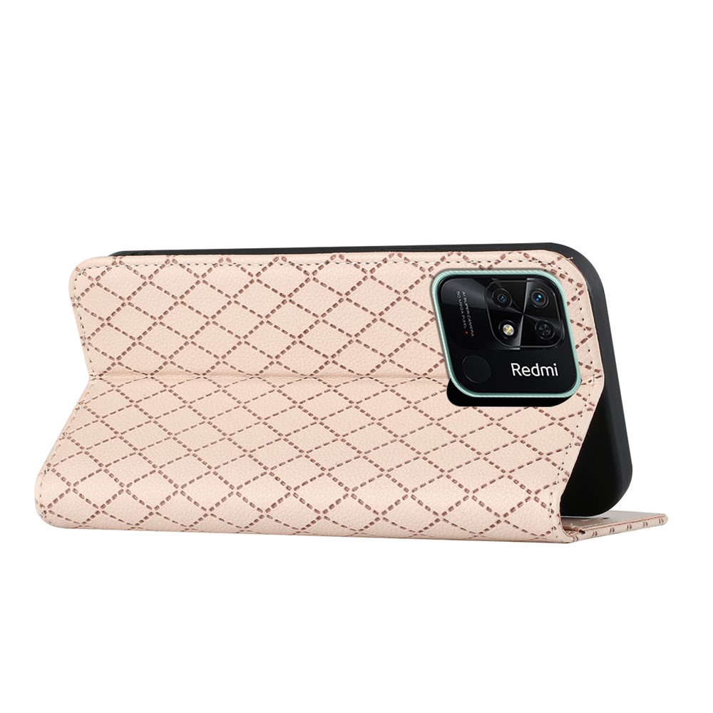 For Xiaomi Redmi 10C Imprinted Rhombus Pattern Phone Flip Leather Wallet Case Litchi Texture Wear-resistant Cover with Stand - Yellow-4