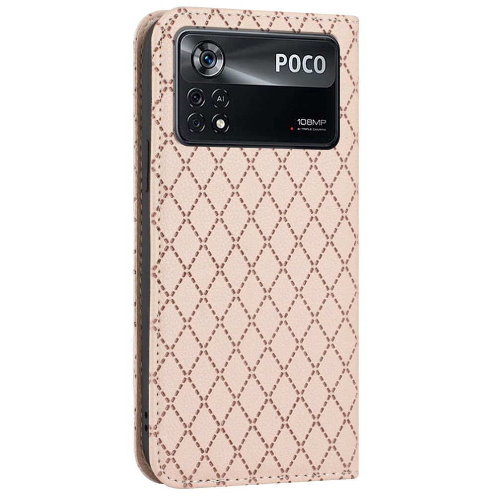 For Xiaomi Poco X4 Pro 5G Anti-fall Litchi Texture Phone Wallet Stand with Imprinted Rhombus Pattern RFID Blocking Protective Case - Yellow-11