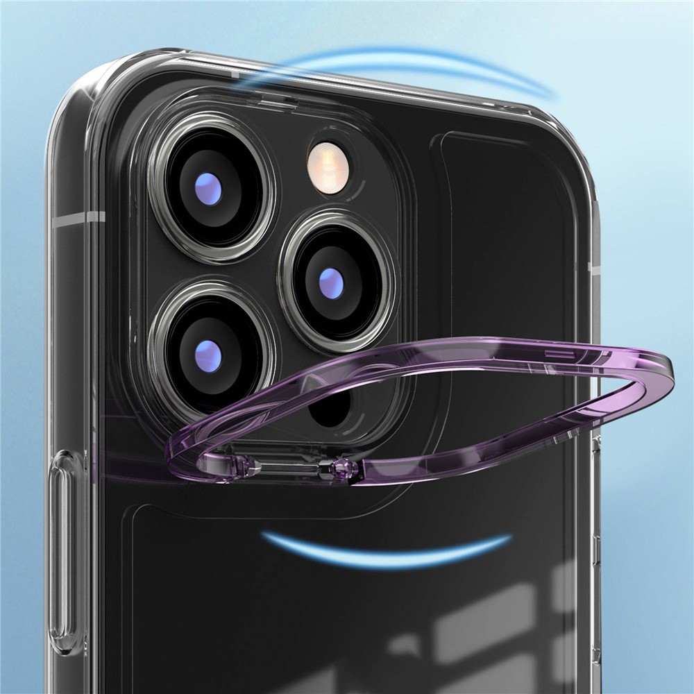 For iPhone 13 Pro Max 6.7 inch Anti-drop Transparent TPU Cover Case with PC Lens Frame Kickstand - Red-8