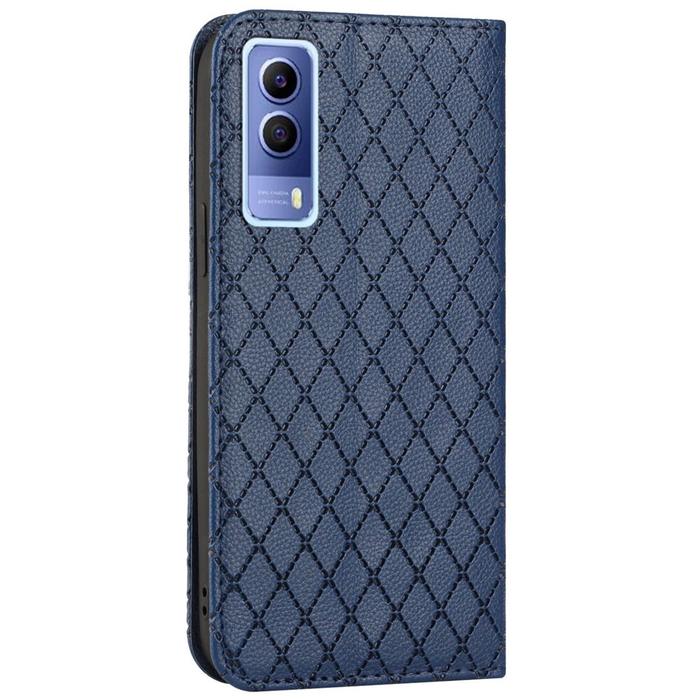 For vivo Y72 5G / iQOO Z3 5G / Y53s / Y52 5G Litchi Texture Anti-drop Phone Cover with Imprinted Rhombus Pattern Full Protection Flip Leather Wallet Case Stand - Blue-11