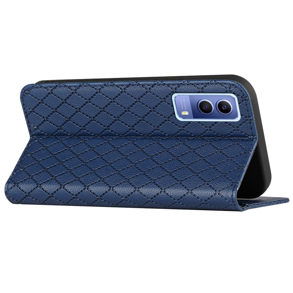 For vivo Y72 5G / iQOO Z3 5G / Y53s / Y52 5G Litchi Texture Anti-drop Phone Cover with Imprinted Rhombus Pattern Full Protection Flip Leather Wallet Case Stand - Blue-4
