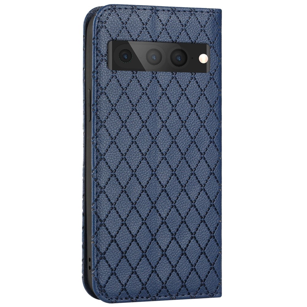 Litchi Texture Protective Case for Google Pixel 7 Pro Shockproof Folio Flip Cover with Wallet Rhombus Pattern Imprinted PU Leather Stand Case RFID Blocking Phone Cover - Blue-11