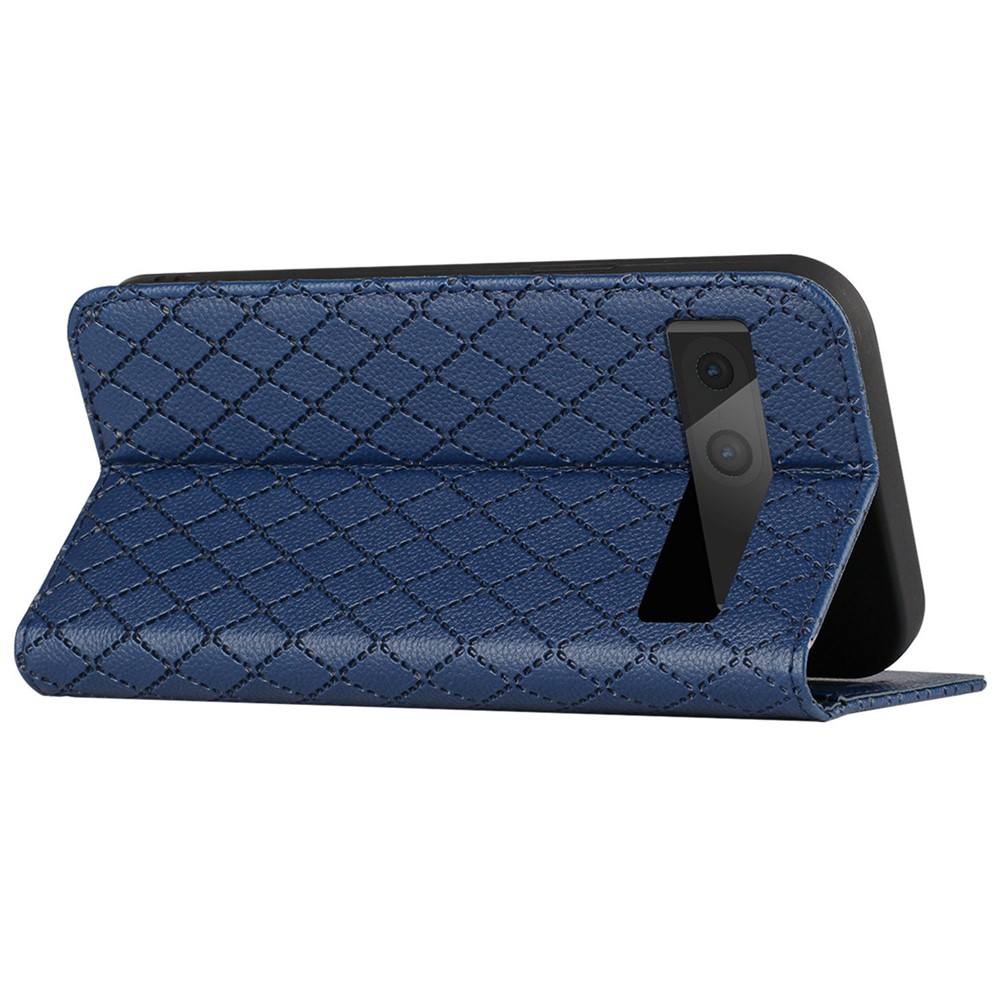 Litchi Texture Wallet Case for Google Pixel 7 5G Folio Flip Protective Cover Rhombus Pattern Imprinted PU Leather Stand Case RFID Blocking Phone Cover - Blue-4