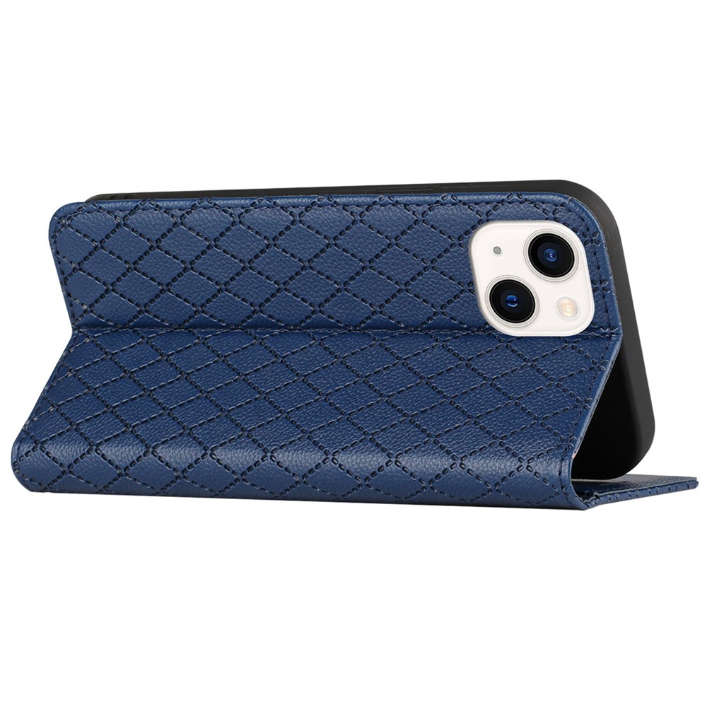 Wallet Case for iPhone 13 mini 5.4 inch Shockproof Folio Flip Cover Rhombus Pattern Imprinted Phone Cover Litchi Texture PU Leather Stand Case with RFID Blocking Function - Blue-4