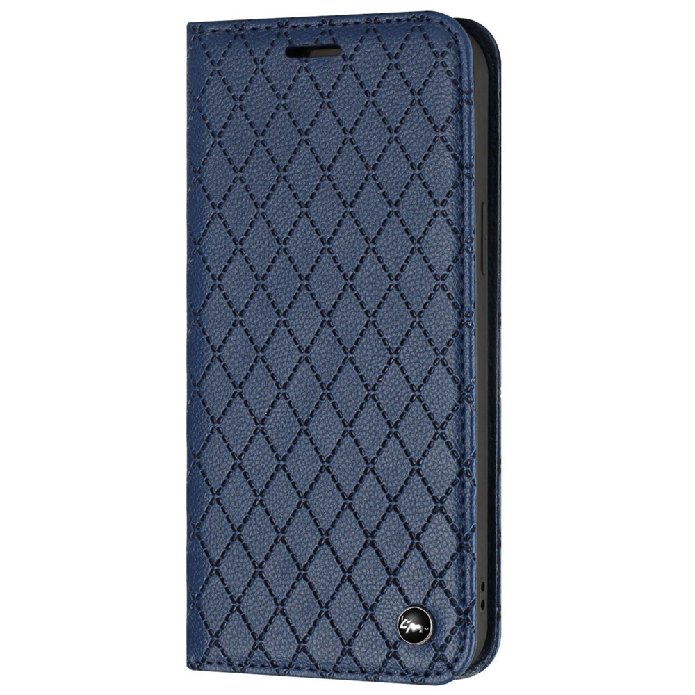 Wallet Phone Case for Samsung Galaxy A33 5G Rhombus Pattern Imprinted Folio Flip Cover Litchi Texture PU Leather Stand Case with RFID Blocking Function - Blue-10