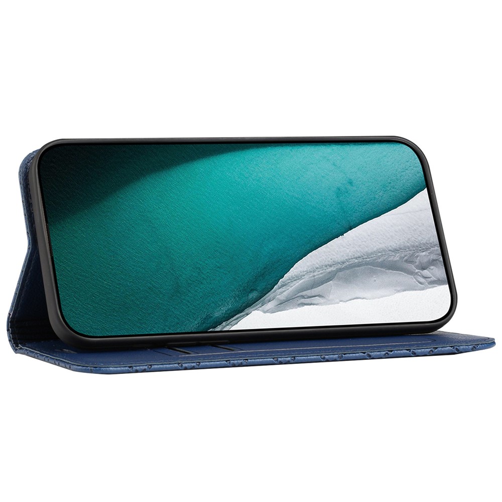 Wallet Phone Case for Samsung Galaxy A33 5G Rhombus Pattern Imprinted Folio Flip Cover Litchi Texture PU Leather Stand Case with RFID Blocking Function - Blue-3