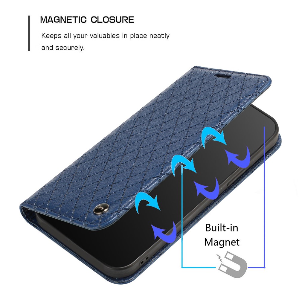 Wallet Phone Case for Samsung Galaxy A33 5G Rhombus Pattern Imprinted Folio Flip Cover Litchi Texture PU Leather Stand Case with RFID Blocking Function - Blue-5