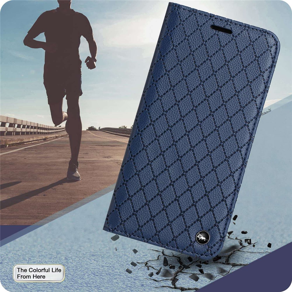 Wallet Phone Case for Samsung Galaxy A33 5G Rhombus Pattern Imprinted Folio Flip Cover Litchi Texture PU Leather Stand Case with RFID Blocking Function - Blue-6