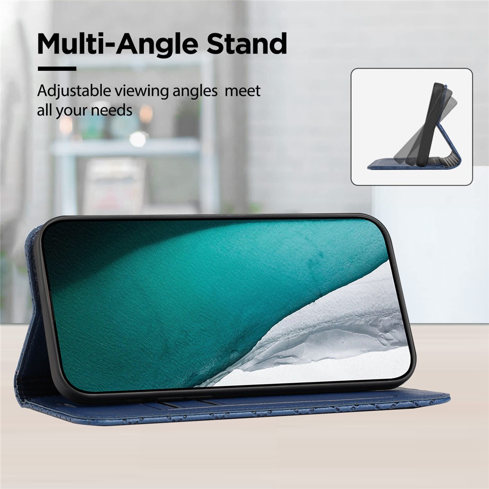 Wallet Phone Case for Samsung Galaxy A33 5G Rhombus Pattern Imprinted Folio Flip Cover Litchi Texture PU Leather Stand Case with RFID Blocking Function - Blue-7