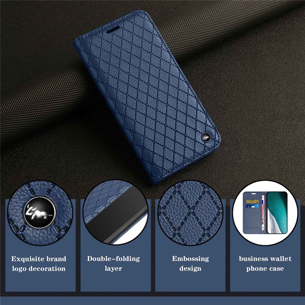 Wallet Phone Case for Samsung Galaxy A33 5G Rhombus Pattern Imprinted Folio Flip Cover Litchi Texture PU Leather Stand Case with RFID Blocking Function - Blue-8