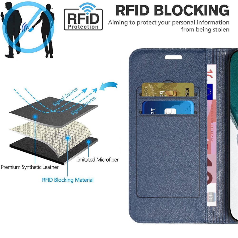Wallet Phone Case for Samsung Galaxy A33 5G Rhombus Pattern Imprinted Folio Flip Cover Litchi Texture PU Leather Stand Case with RFID Blocking Function - Blue-9