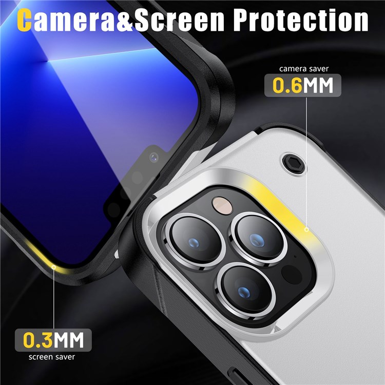 For iPhone 14 Pro Max 6.7 inch Military Grade Shock-Absorption Cover Kickstand Combo PC+TPU Back Case - White / Black-3