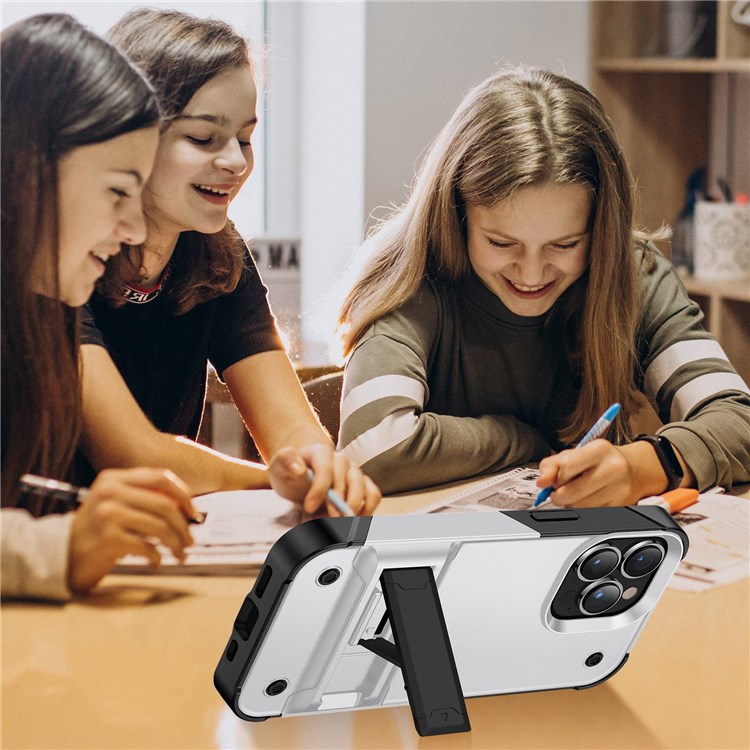 For iPhone 14 Pro Max 6.7 inch Military Grade Shock-Absorption Cover Kickstand Combo PC+TPU Back Case - White / Black-7