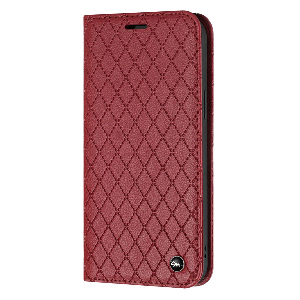 For Samsung Galaxy A52 4G / 5G / A52s 5G RFID Blocking Phone Case, Magnetic Auto-absorbed Litchi Texture PU Leather Bump Proof Rhombus Imprinted Cellphone Cover with Stand Wallet - Red-10