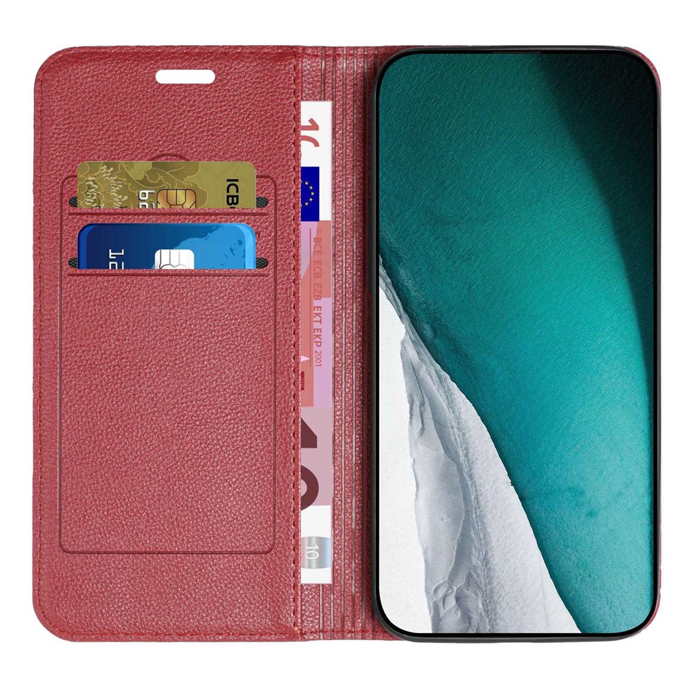 For Samsung Galaxy A52 4G / 5G / A52s 5G RFID Blocking Phone Case, Magnetic Auto-absorbed Litchi Texture PU Leather Bump Proof Rhombus Imprinted Cellphone Cover with Stand Wallet - Red-2