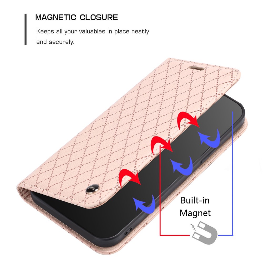 For Samsung Galaxy A13 5G / M13 5G / F13 5G RFID Blocking Phone Case, Magnetic Auto-absorbed Litchi Texture PU Leather Rhombus Imprinted Cellphone Cover with Adjustable Stand Wallet - Yellow-5