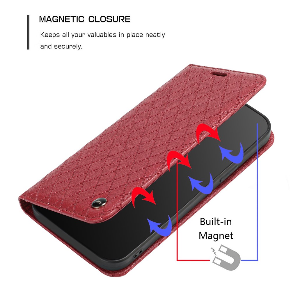 For Samsung Galaxy S21 5G / S21 4G / S30 5G RFID Blocking PU Leather Full-protection Cover Rhombus Embossing Litchi Texture Flip Stand Wallet Phone Case - Red-5