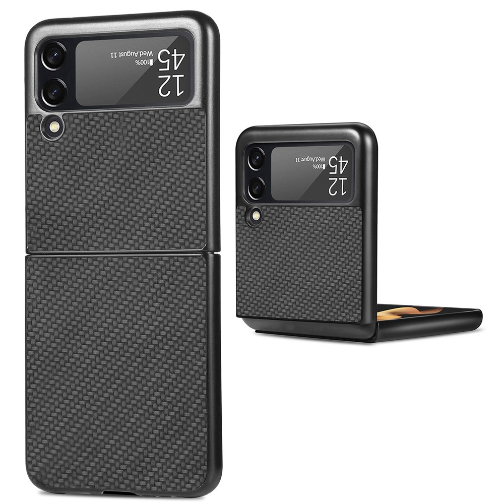 For Samsung Galaxy Z Flip4 5G Carbon Fiber Texture Leather Coated PC Anti-fingerprint Anti-drop Phone Case - Black-1