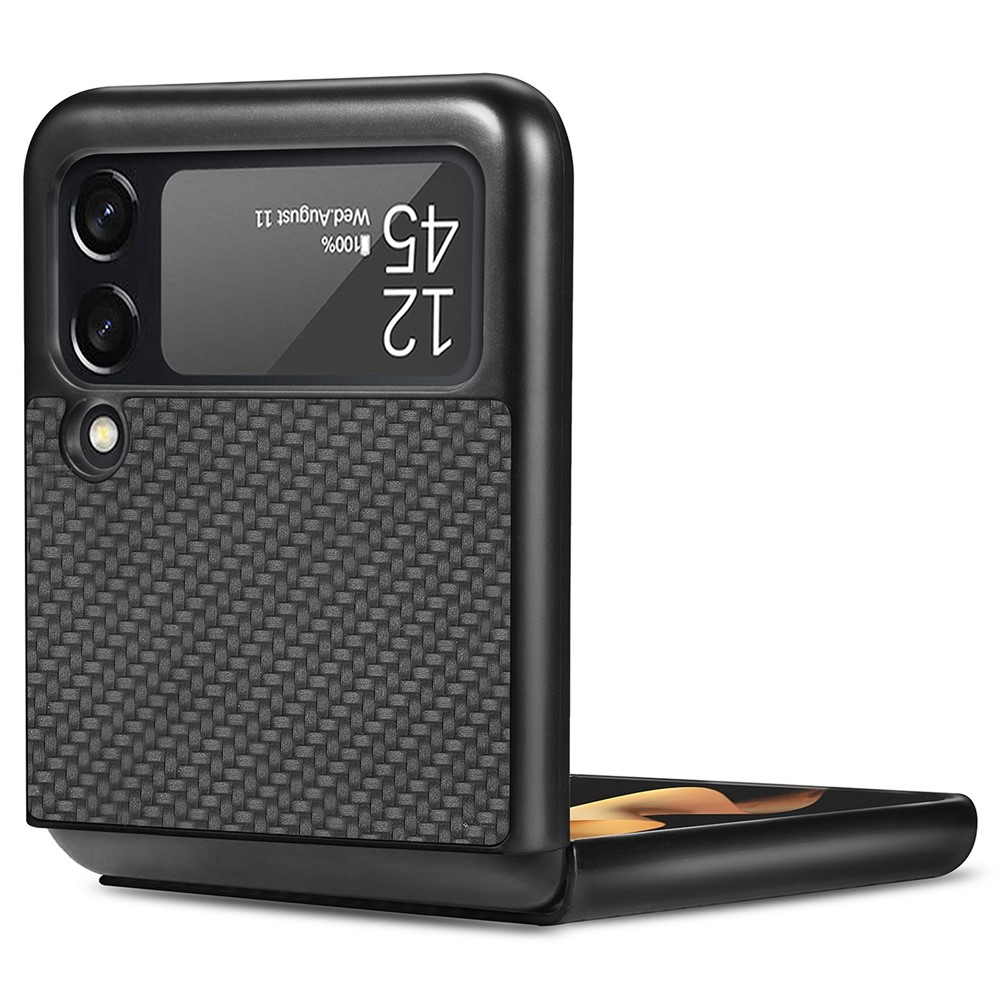 For Samsung Galaxy Z Flip4 5G Carbon Fiber Texture Leather Coated PC Anti-fingerprint Anti-drop Phone Case - Black-3