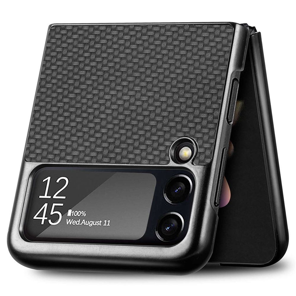 For Samsung Galaxy Z Flip4 5G Carbon Fiber Texture Leather Coated PC Anti-fingerprint Anti-drop Phone Case - Black-4