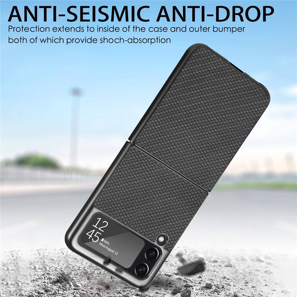 For Samsung Galaxy Z Flip4 5G Carbon Fiber Texture Leather Coated PC Anti-fingerprint Anti-drop Phone Case - Black-5