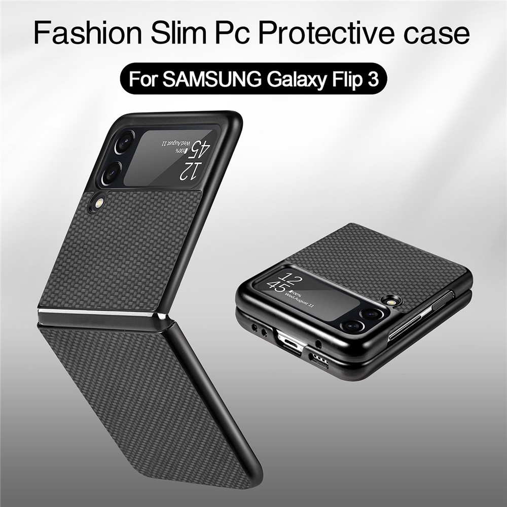 For Samsung Galaxy Z Flip4 5G Carbon Fiber Texture Leather Coated PC Anti-fingerprint Anti-drop Phone Case - Black-6