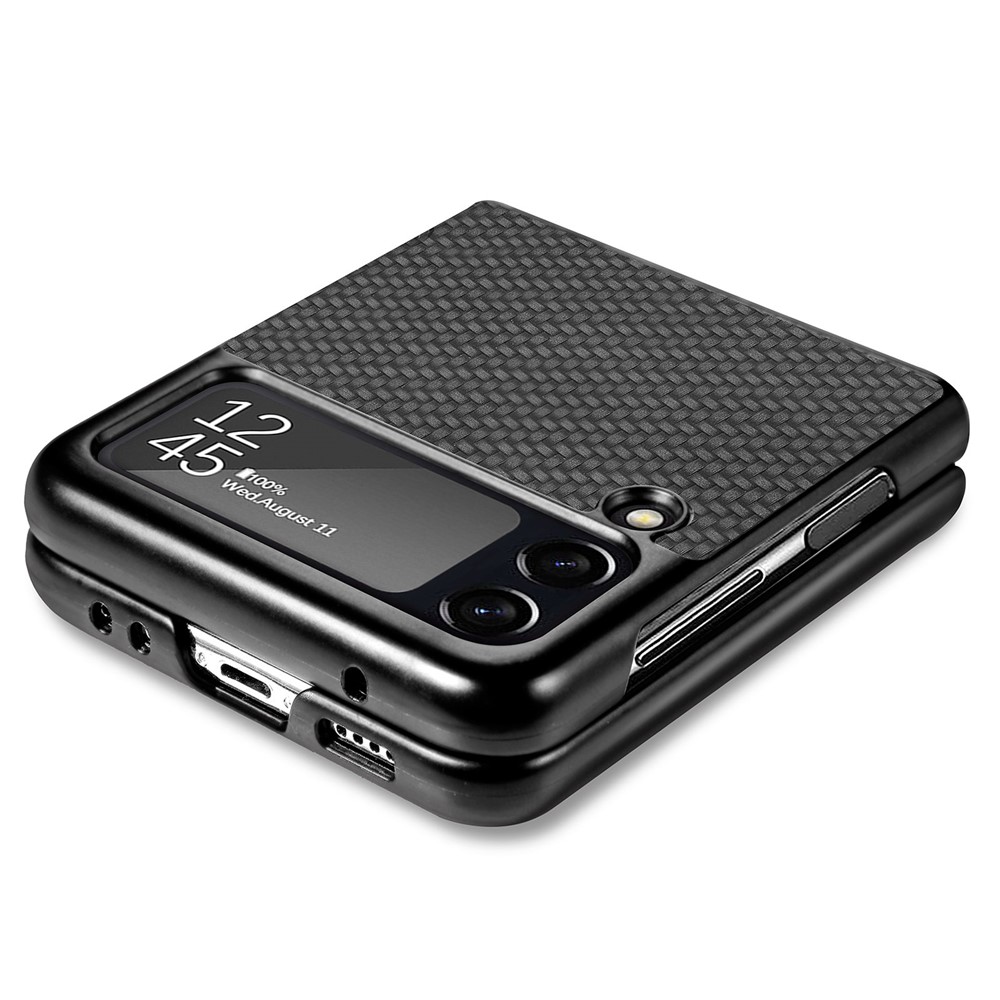 For Samsung Galaxy Z Flip4 5G Carbon Fiber Texture Leather Coated PC Anti-fingerprint Anti-drop Phone Case - Black-7