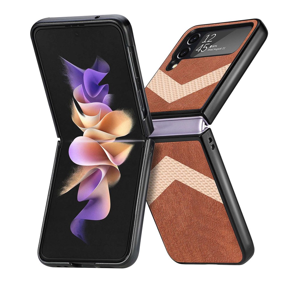 For Samsung Galaxy Z Flip4 5G Anti-drop Phone Case, Double V Splicing PU Leather Coating PC Protective Cover - Brown-10