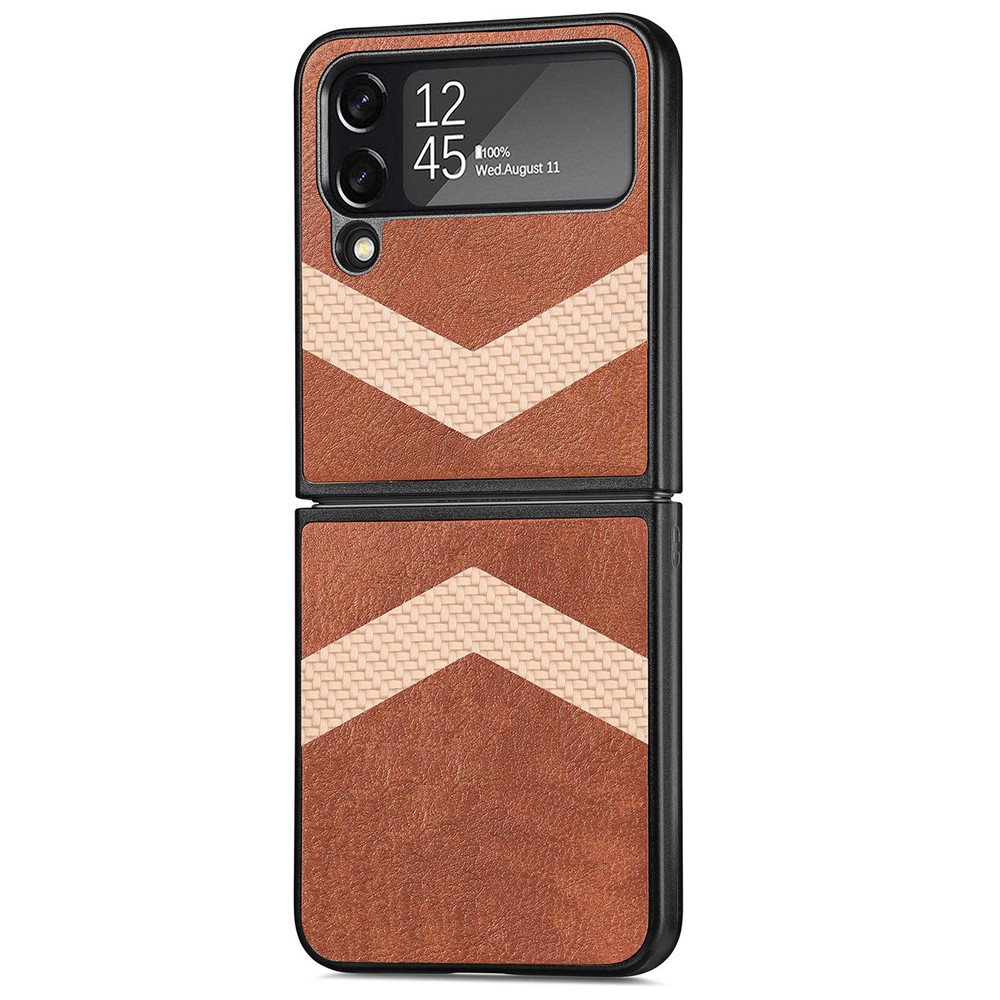 For Samsung Galaxy Z Flip4 5G Anti-drop Phone Case, Double V Splicing PU Leather Coating PC Protective Cover - Brown-2
