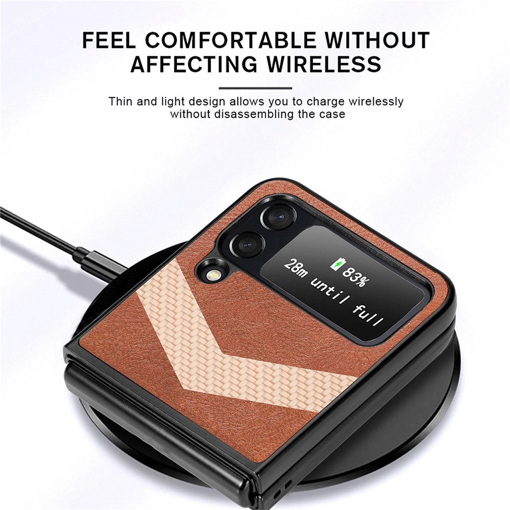 For Samsung Galaxy Z Flip4 5G Anti-drop Phone Case, Double V Splicing PU Leather Coating PC Protective Cover - Brown-6