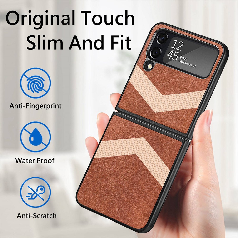 For Samsung Galaxy Z Flip4 5G Anti-drop Phone Case, Double V Splicing PU Leather Coating PC Protective Cover - Brown-7
