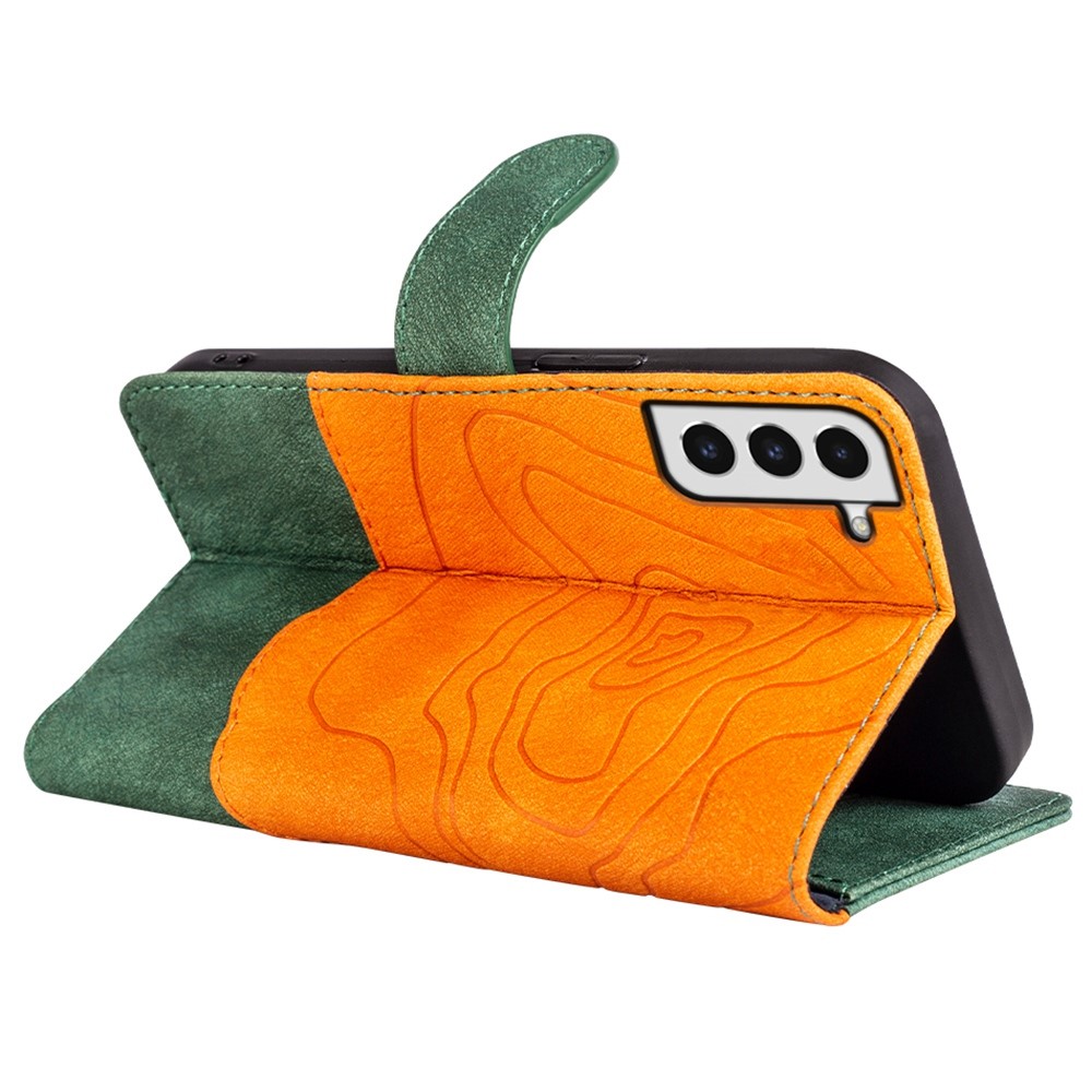 For Samsung Galaxy S21 4G / 5G Folio Flip Color Splicing Wood Texture Phone Cover Leather Anti-shock Magnetic Wallet Style Case with Stand - Green-4